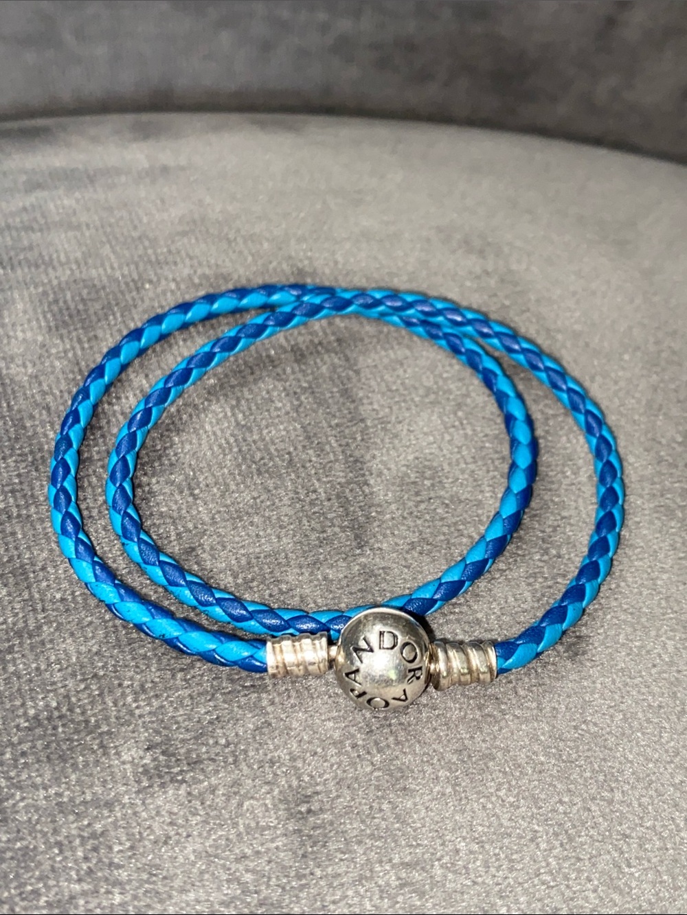 Pandora Moments Double Woven Wrap Leather Bracelet Blue Sterling Silver Clasp